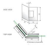 90cm Frameless Diamond Shower Screen with Channels and SS Hinges - Chrome - Low Angle