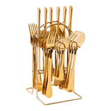 Tableware 24PC Gold Cutlery Set SS304 Household Knife Fork Spoon Kitchen with Storage Rack Dinner Service