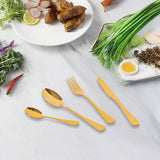 Tableware 24PC Gold Cutlery Set SS304 Household Knife Fork Spoon Kitchen with Storage Rack Dinner Service - 45-Degree Angle