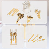 Tableware 24PC Gold Cutlery Set SS304 Household Knife Fork Spoon Kitchen with Storage Rack Dinner Service - Low Angle