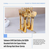 Tableware 24PC Gold Cutlery Set SS304 Household Knife Fork Spoon Kitchen with Storage Rack Dinner Service - Extra Image
