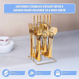 Tableware 24PC Gold Cutlery Set SS304 Household Knife Fork Spoon Kitchen with Storage Rack Dinner Service - Extra Image
