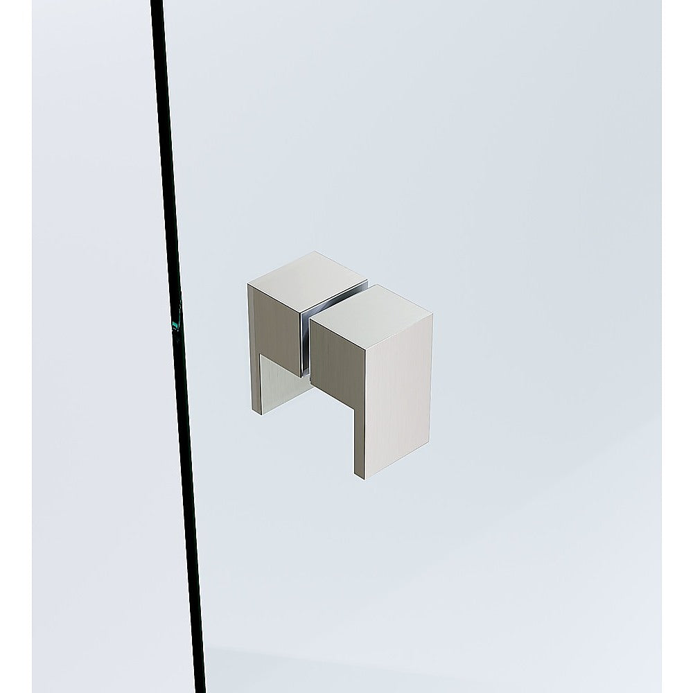 100cm Frameless Diamond Shower Screen with Nickel Brackets and Brass Hinges, Square Double Pull Handle