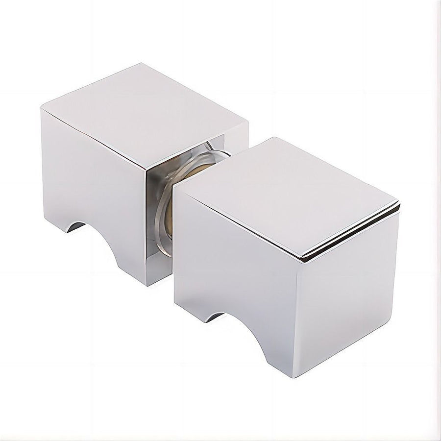 90cm Frameless Diamond Shower Screen – Channels with Brass Hinges in Chrome, Square Knob Handle