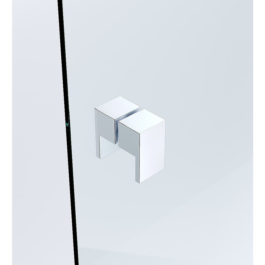 100cm Frameless Diamond Shower Screen – Channels with Brass Hinges in Chrome, Square Double Pull Handle