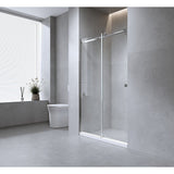 140cm Frameless Glass Sliding Shower Door with Black Rail and Hardware - Front View