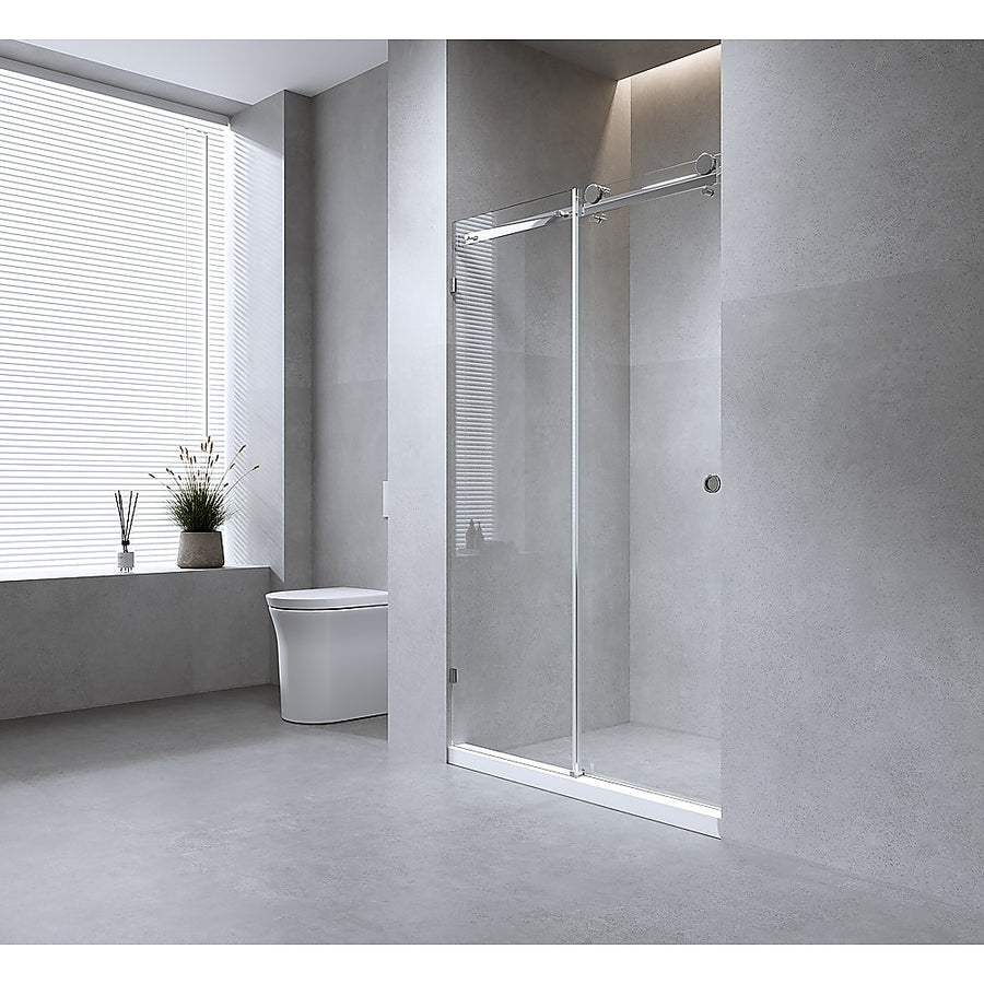 160cm Frameless Glass Sliding Shower Door – With White Rail and U-Brackets for Modern Bathrooms
