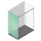 130x80cm Frameless Glass Sliding Corner Shower with Black Rail and Hardware - Rear View