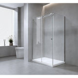 140x90cm Frameless Glass Sliding Corner Shower – With White Rail and Wall Channel for Contemporary Bathrooms