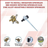 Easy to Install Irrigation Sprinkler 360 Degree Rotating Sprinkler Gun Zinc Alloy Adjustable Rocker Sprinkler - Side View