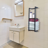 Stylish Bathroom Towel Storage Rack with Wooden Shelves - Top-Down View