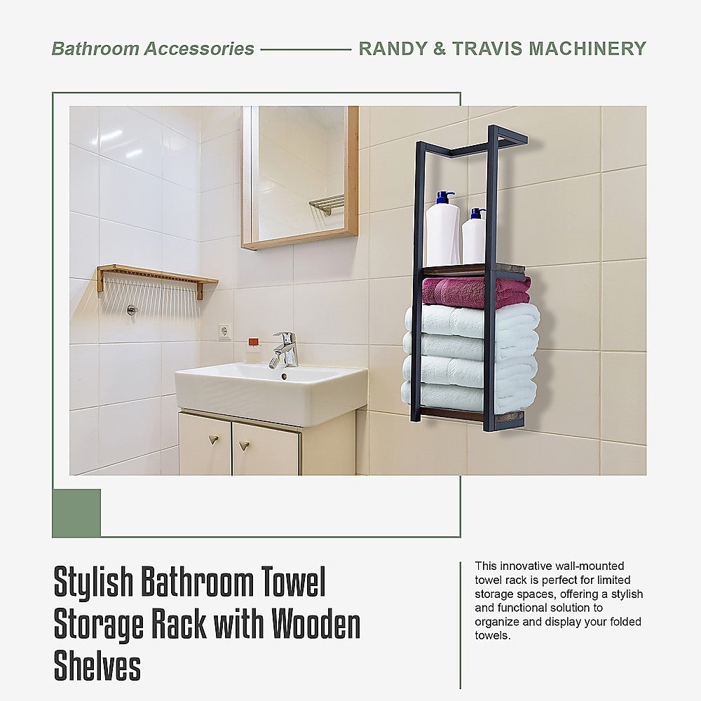 Stylish Bathroom Towel Storage Rack with Wooden Shelves