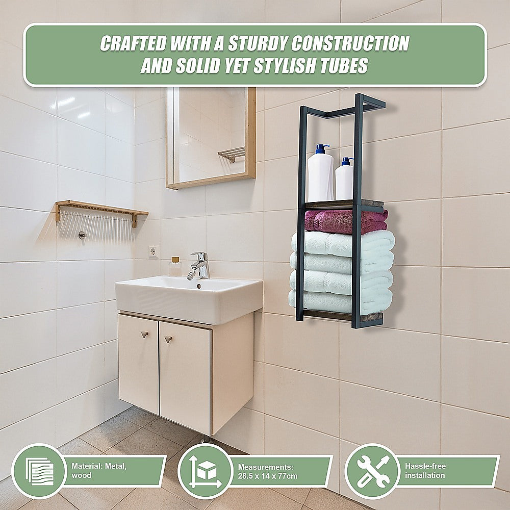 Stylish Bathroom Towel Storage Rack with Wooden Shelves