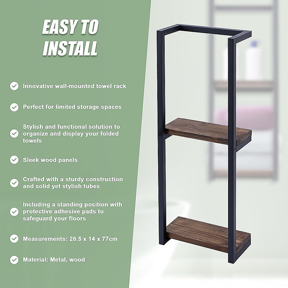 Stylish Bathroom Towel Storage Rack with Wooden Shelves