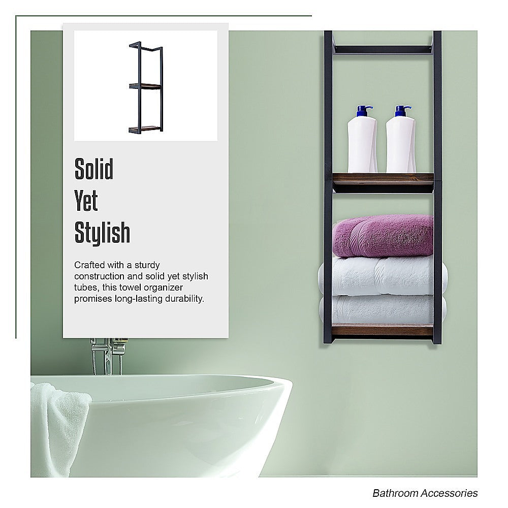 Stylish Bathroom Towel Storage Rack with Wooden Shelves
