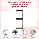 Stylish Bathroom Towel Storage Rack with Wooden Shelves - Side View