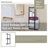 Stylish Bathroom Towel Storage Rack with Wooden Shelves - Low Angle