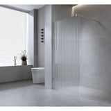 70cm Reeded Single Shower Glass Screen with Chrome Wall F-Brackets - Front View