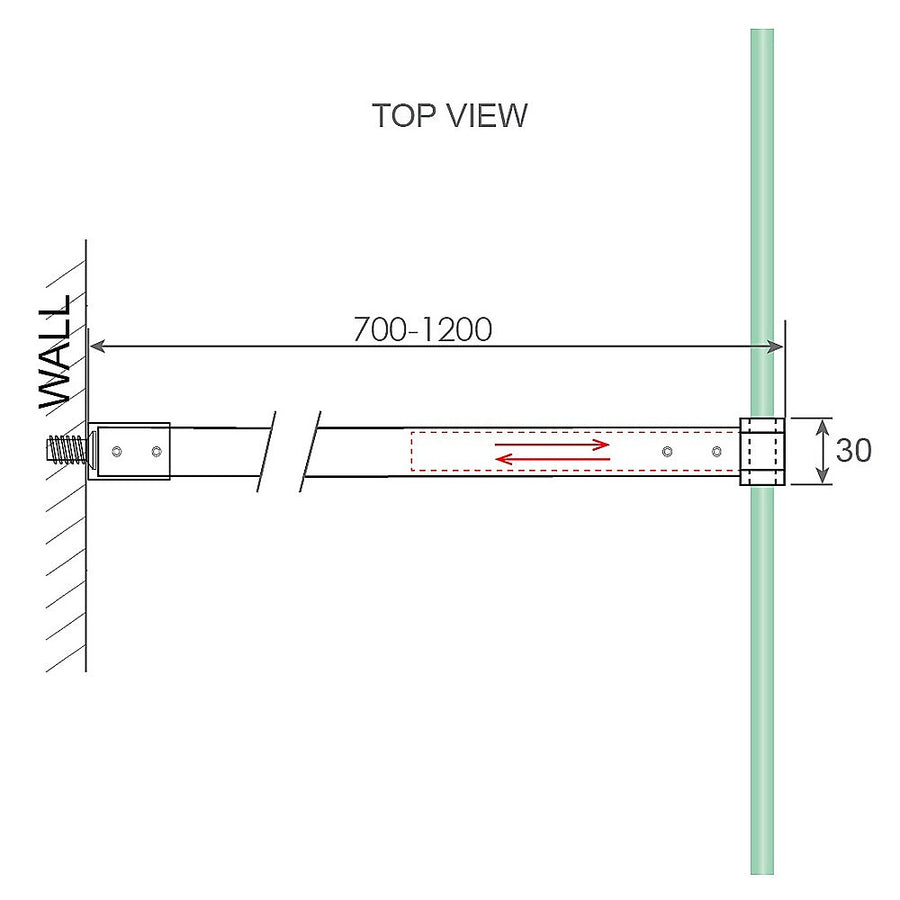 90cm Reeded Single Shower Glass Screen with White Wall Channel & Square Pole