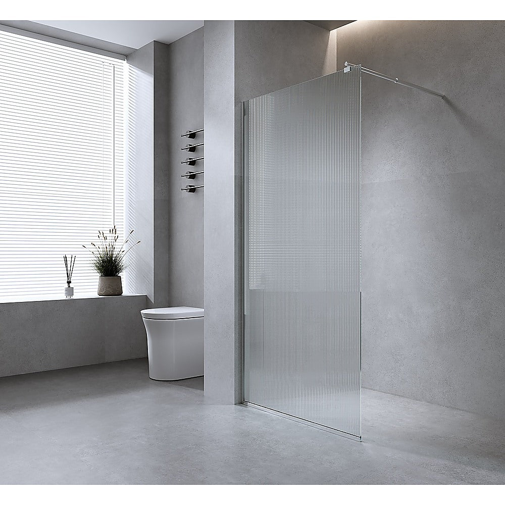 100cm Reeded Glass Shower Screen with Chrome Wall & Floor Channel