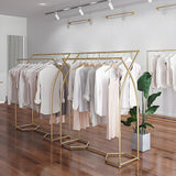 Commercial Clothing Garment Rack Retail Shop in Gold - Front View