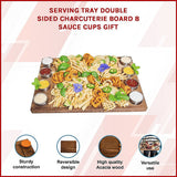 Serving Tray Double Sided Charcuterie Board 8 Sauce Cups Gift