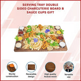 Serving Tray Double Sided Charcuterie Board 8 Sauce Cups Gift - Side View