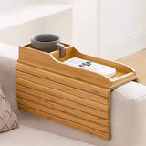 Bamboo Sofa Arm Tray Couch Phone Holder Anti-Slip for Snacks Drinks - Front View