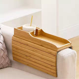 Bamboo Sofa Arm Tray Couch Phone Holder Anti-Slip for Snacks Drinks - Top-Down View