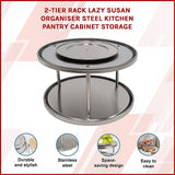 2-Tier Rack Lazy Susan Organiser Steel Kitchen Pantry Cabinet Storage - Side View