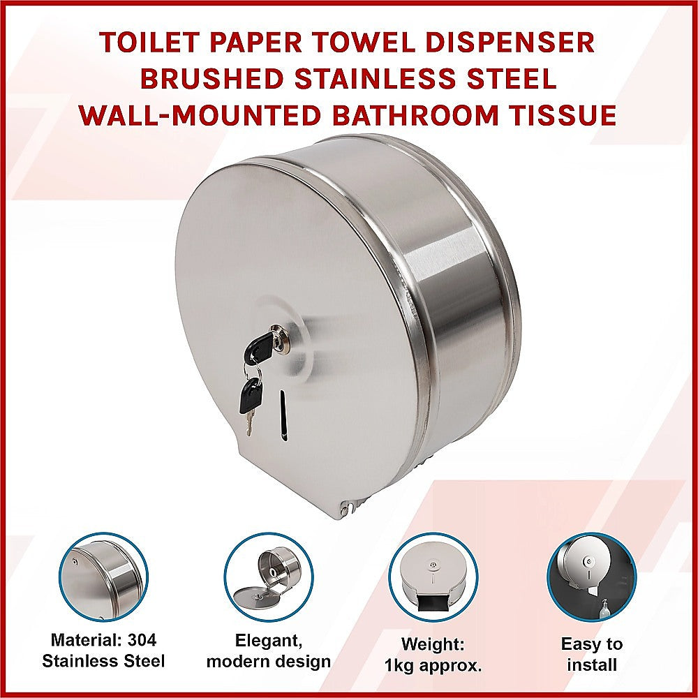 Toilet Paper Towel Dispenser Brushed Stainless Steel Wall-Mounted Bathroom Tissue