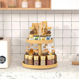 2-Tier Bamboo Lazy Susan Turntable Organizer for Kitchen Counter Cabinet - Front View
