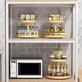 2-Tier Bamboo Lazy Susan Turntable Organizer for Kitchen Counter Cabinet - 45-Degree Angle