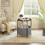 Round Side Table Bedside Storage Basket - Front View