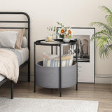 Round Side Table Bedside Storage Basket - Rear View