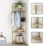 Corner Gold Clothing Rack Clothes Bedroom Storage - Rear View
