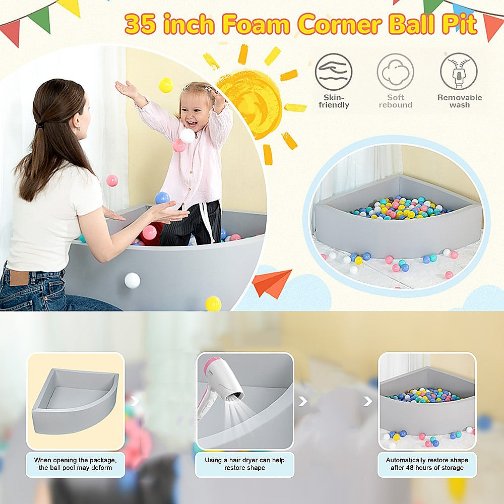 Corner Ball Pit Playpen Enclosure  Safe Grey Play Area for Babies and Toddlers, Indoor or Outdoor