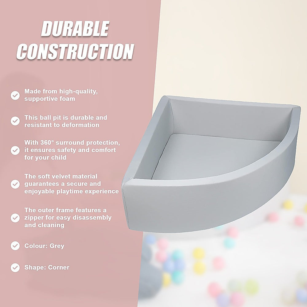 Corner Ball Pit Playpen Enclosure  Safe Grey Play Area for Babies and Toddlers, Indoor or Outdoor
