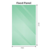 70x210cm Glass Shower Screen with Nickel Wall F-Brackets - Rear View