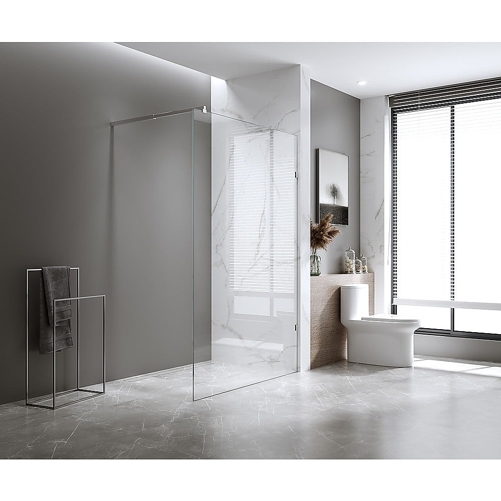 100x200cm Glass Shower Screen with Nickel F-Brackets and Floor F-Bracket