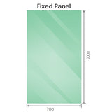 70x200cm Single Shower Glass Screen with Gunmetal Wall Channel & Round Pole - 45-Degree Angle