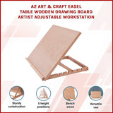A2 Art & Craft Easel Table Wooden Drawing Board Artist Adjustable WorkStation - Side View