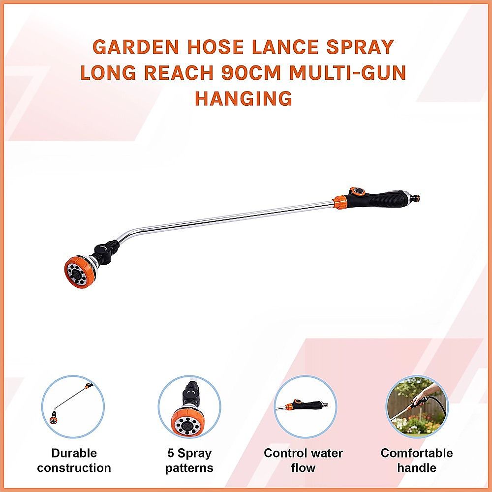 Garden Hose Lance Spray Long Reach 90cm Multi-Gun Hanging