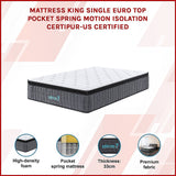 Mattress King Euro Top Pocket Spring Motion Isolation CertiPUR-US Certified - Side View