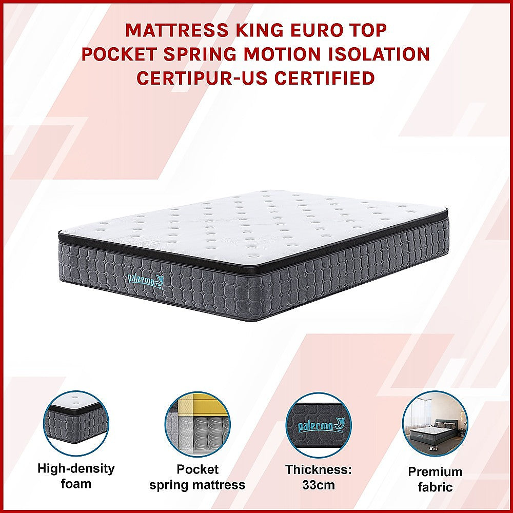 Mattress Double Euro Top Pocket Spring Motion Isolation CertiPUR-US Certified