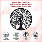 60cm Tree of Life & Birds Round Metal Wall Garden Art Sculpture - Side View