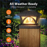 2 Pack Outdoor Flame Light Solar Post Deck Fence Cap - Low Angle
