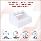 50pcs Cupcake Boxes 12-Hole Laminated Clear Window Face Boxes Favour - Side View