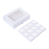 50pcs Cupcake Boxes 12-Hole Laminated Clear Window Face Boxes Favour - Close-Up Angle