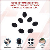 12pcs Hot Massage Stone Basalt Stones Kit Set Rock SPA Oiled Massage Tool - Top-Down View